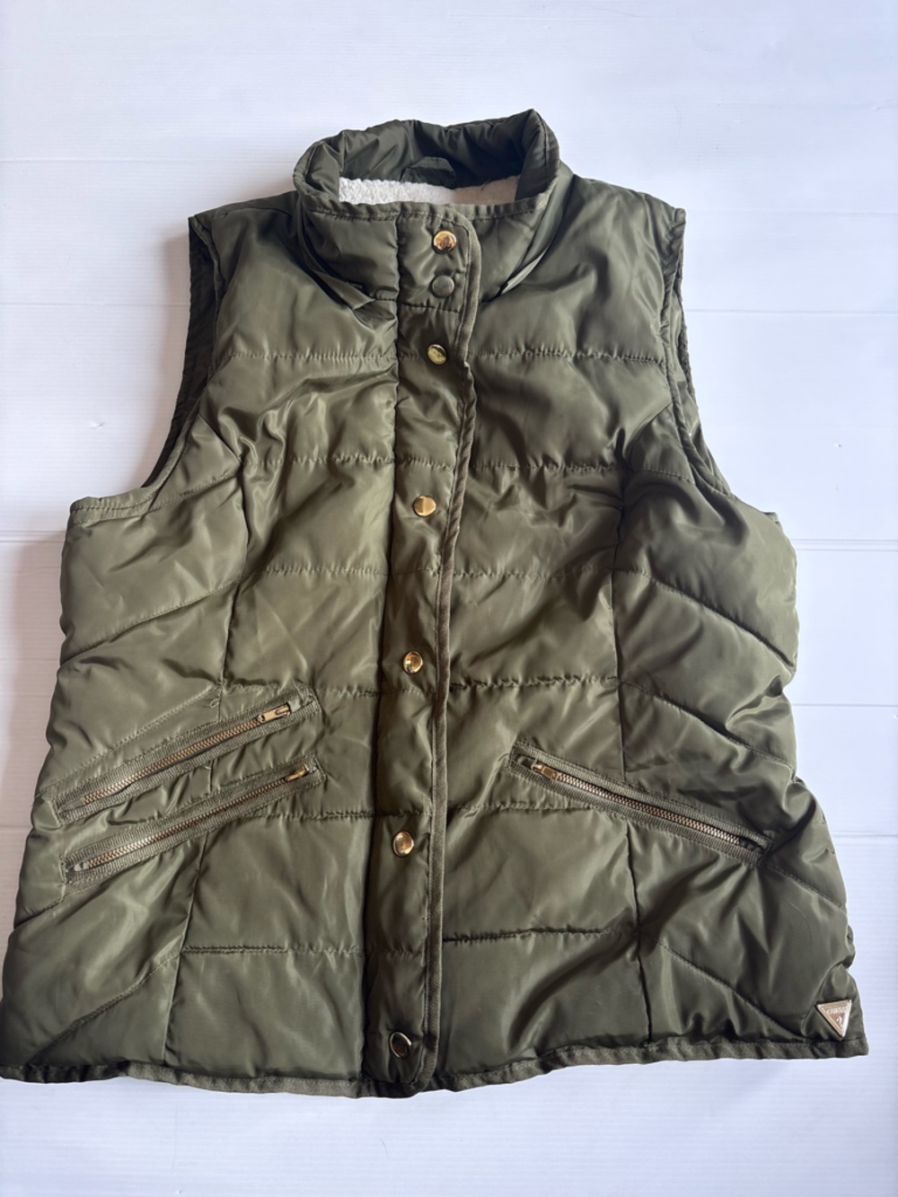 Guess Olive Puffer Vest Women Large